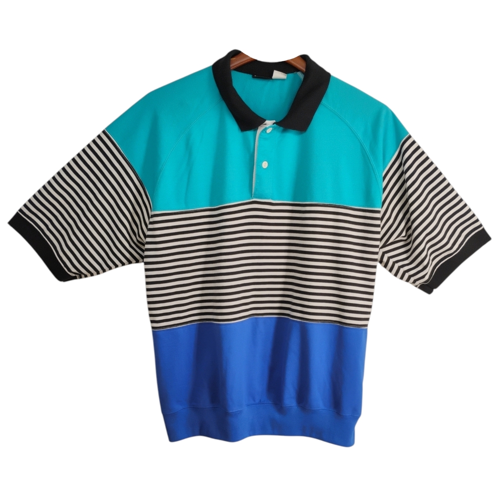431. Vintage Jantzen Mens Striped Polo Shirt Skater Short Seelve Sz Large